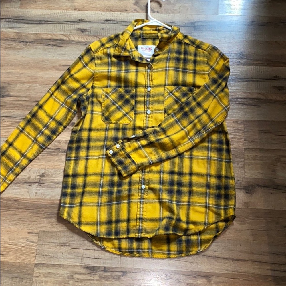 Yellow and navy blue/black flannel